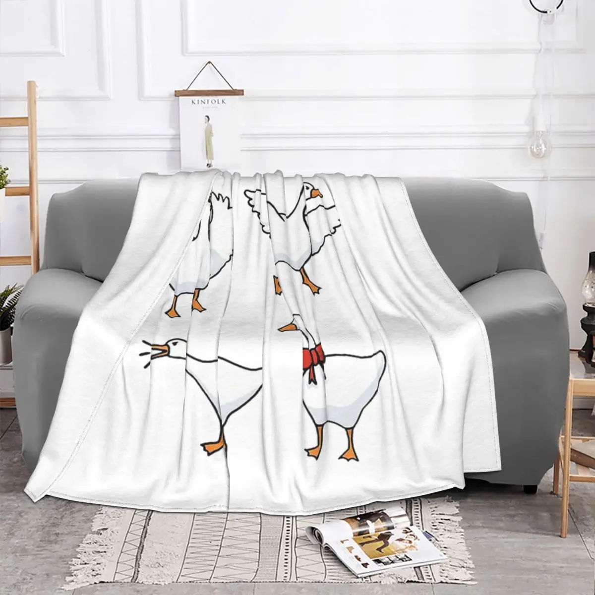 Farce And Funny Game Blanket Fleece All Season Goose Sticker Pack Cute Lightweight Throw Blankets For Office Travel Bedspread