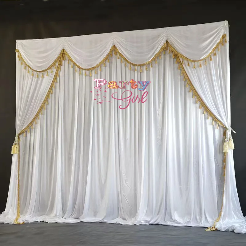 

10FT Full Set Ice Silk Backdrop Curtain Wedding Stage Background Photo Booth For Event Party Decoration