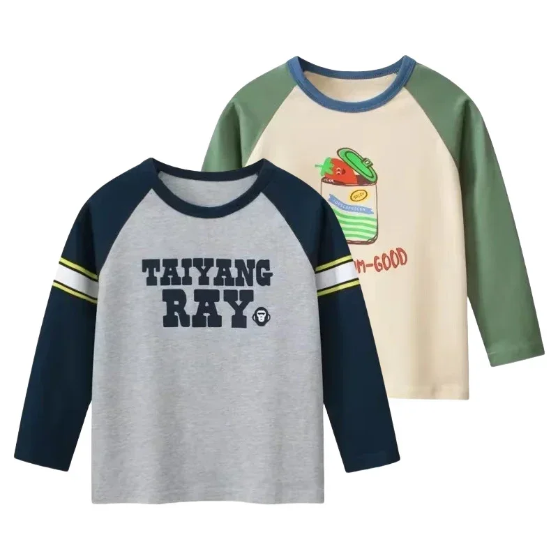 2025 Spring Autumn New Boys Letters Print T-Shirt Children's Casual Long Sleeve O-Neck Cotton Tees Shirt Boy Top Kids Outfit