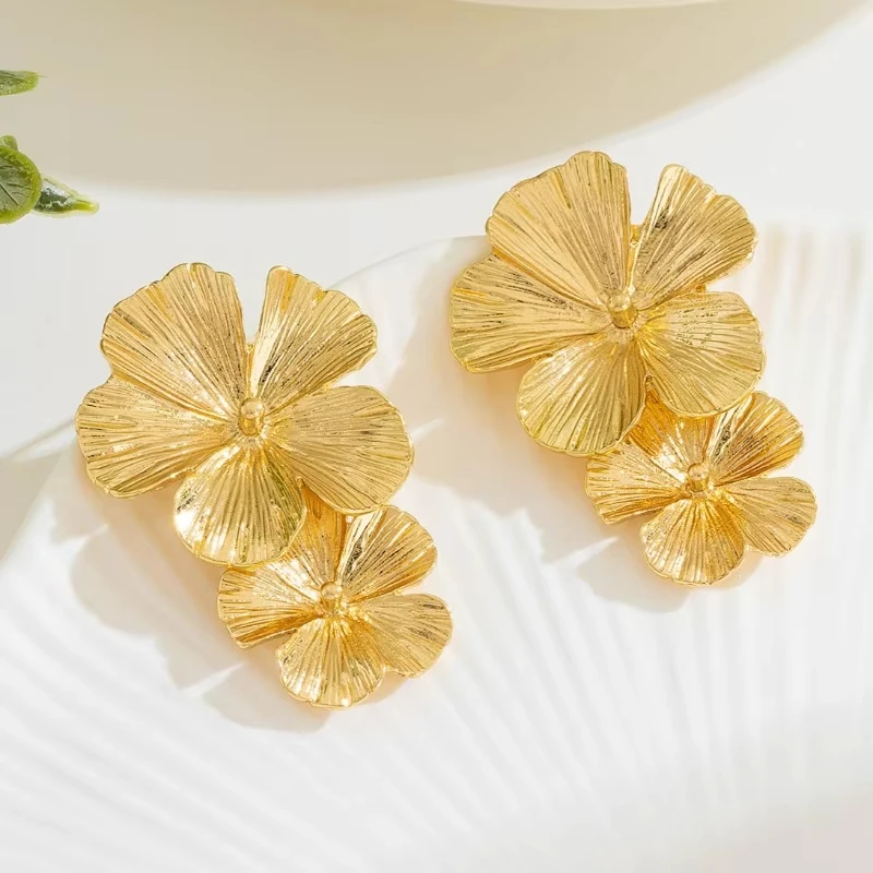 Geometric Vintage Earrings For Women Temperament Brushed Metal Acrylic Flower Ear Accessories Fashion Jewelry DE172