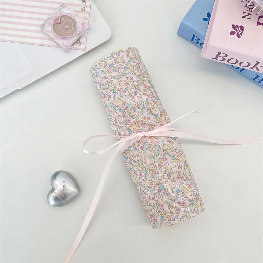 Convenient Makeup Brush Bag Floral Pattern Pink Cosmetic Storage Bag Eyebrow Pencil Box Large Capacity Makeup Brush Organizer