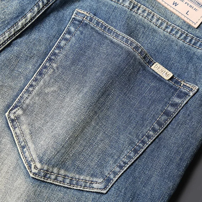 Fashion Designer Men Jeans Retro Blue High Quality Elastic Slim Fit Ripped Jeans Men Vintage Trousers Casual Denim Pants Hombre