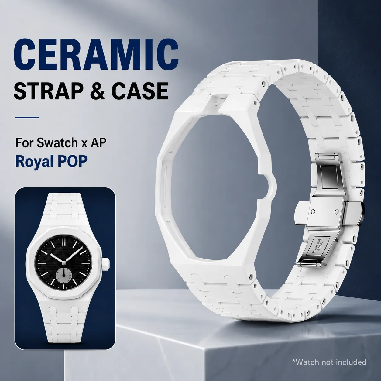 Image of Luxuriöses Keramik-Uhren-Modifikationsset Swatch X AP Royal POP Gehäuse Armband Ersatz-Zubehör für Uhrmacher