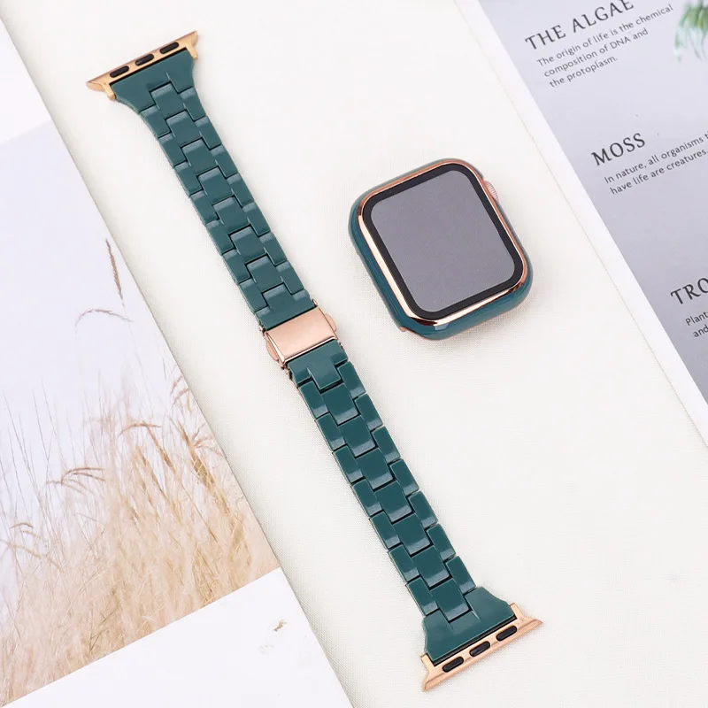 Resin strap Tempered Glass Case for Apple Watch band 44mm 45mm 42mm 40mm 38mm 41 correa Watchband for iwatch 7 6 se series 5 4 3