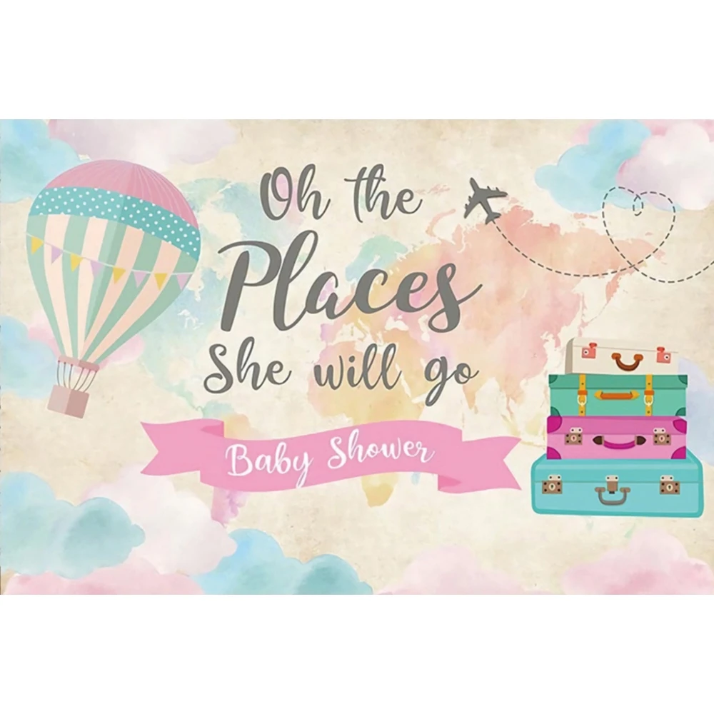 مغامرة السفر الخلفيات العالم الأطفال حفلة عيد ميلاد بالون ساخن طائرة حمراء استحمام الطفل التصوير خلفية ديكور