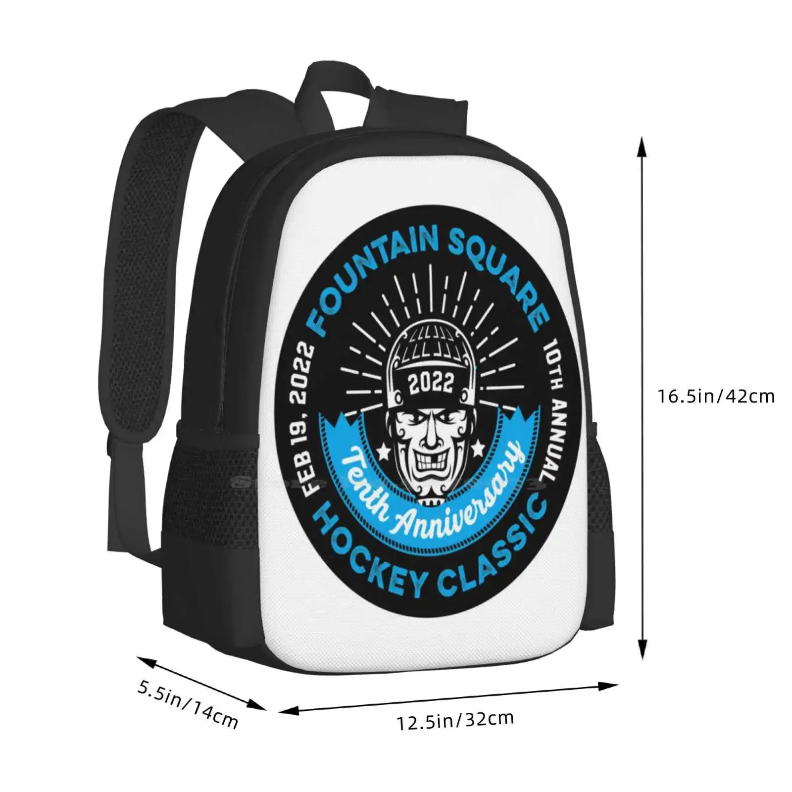 Fountain Square Hockey Classic Alternative Design Teen College Student Backpack Pattern Design Bags Hockey Ice Skate Cincinnati