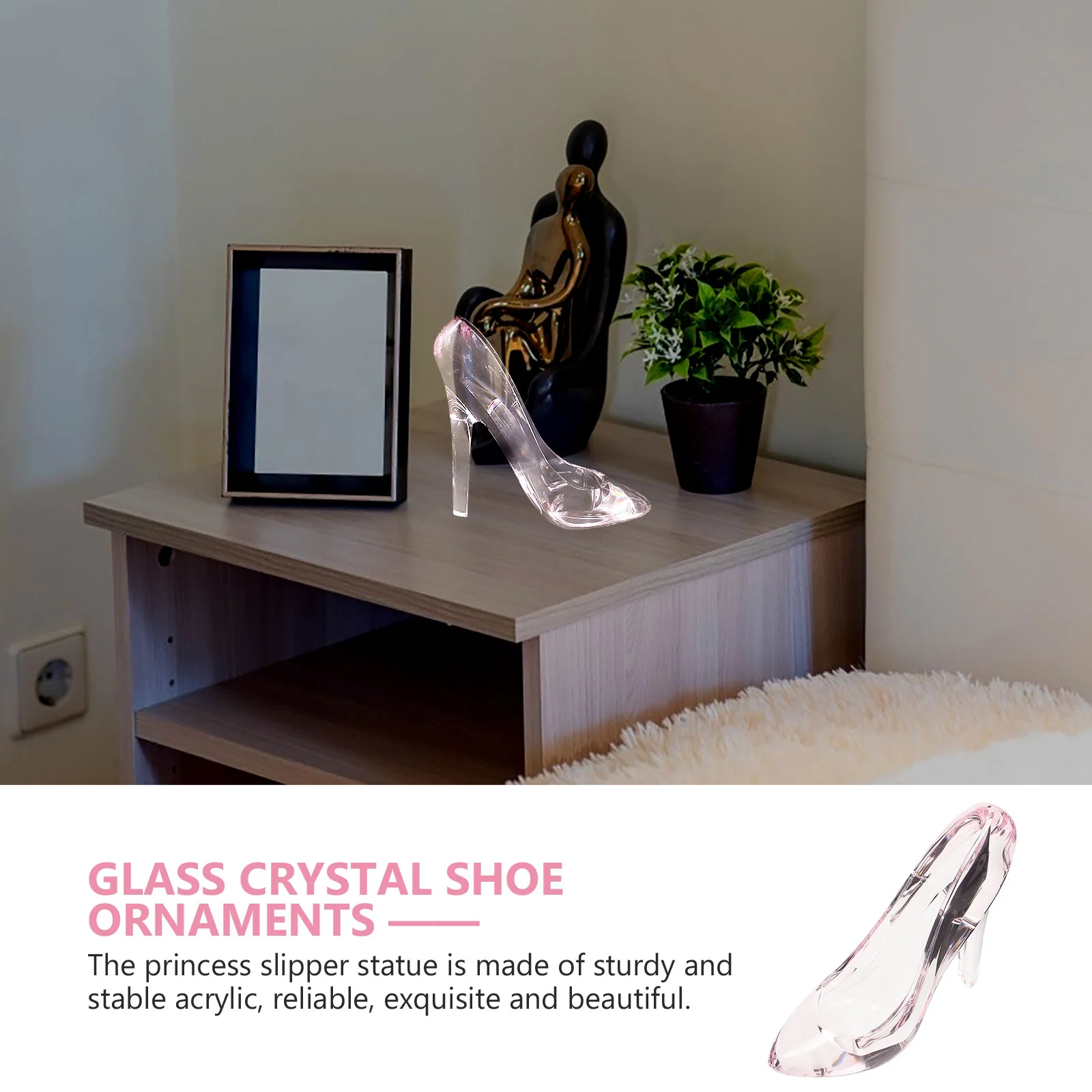 Glass Crystal Slipper Ornament High Heel Shoe Statue White Sandals Decorate Princess Figurine Acrylic Women's for