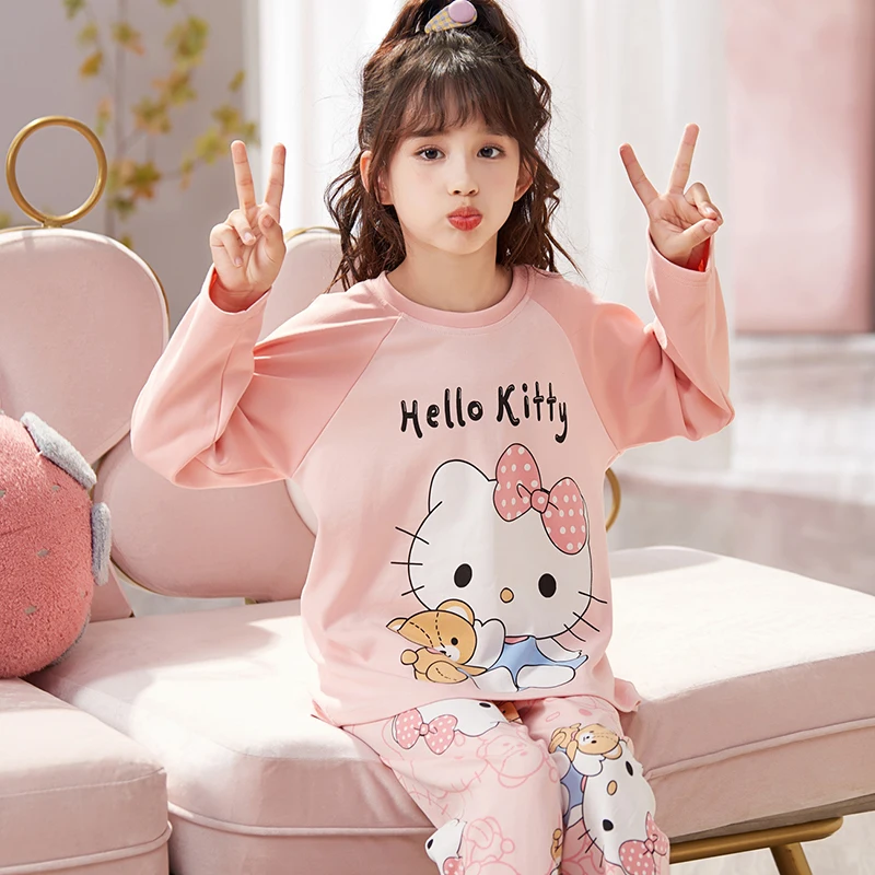 Cartoon children's Hello Kitty pajamas long sleeves trousers Sanrio loungewear Hello Kitty suit Sanrio children's pajamas