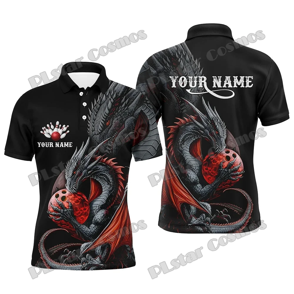 Bowling And Pins Strike Bowling Black Dragon Customized Name 3D Printed Men\'s Polo Shirt Summer Unisex Casual Polo shirt WK251