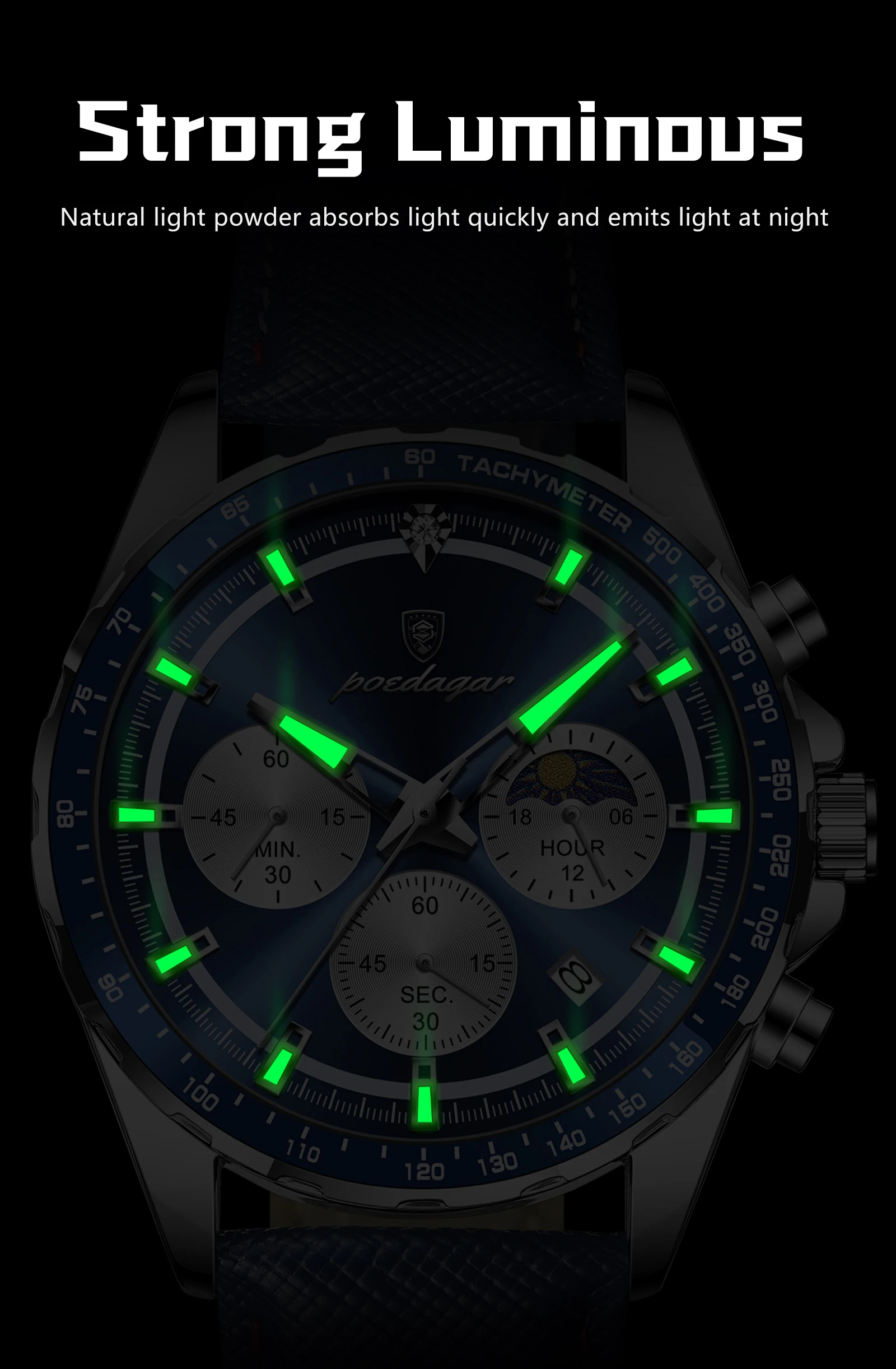 POEDAGAR Original Man Wristwatch Luminous Waterproof Chronograph Date Men Clock Leather Quartz Fashion Sport Men's Watches Reloj S3170475c798a4d4eb967140ae3eb632cY