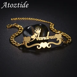 Atoztide Personalized Custom Name Star Heart Bracelet Thick Chain for Women Stainless Steel Bangle Birthday Jewelry Gift 