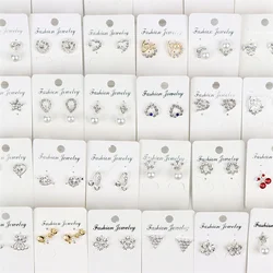 36Pairs/Lot Elegant Noble Crystal Peral Reinstone Heart Love Water Drop Earrings For Women Ball Party Jewelry Gifts Mix Style