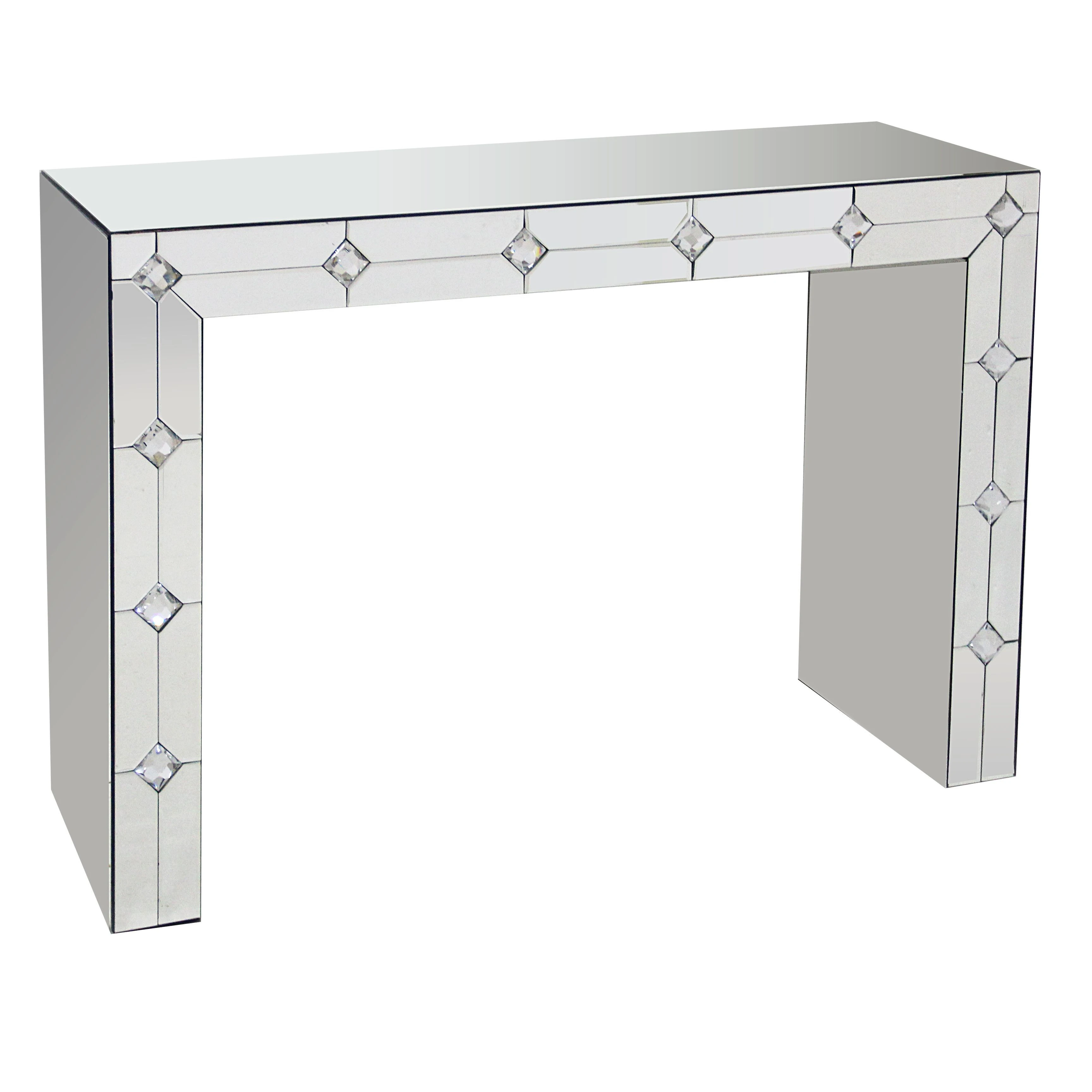 #Modern Mirrored & Faux Rhinestone MDF Console Table For Living Room-Eco-Friendly Design