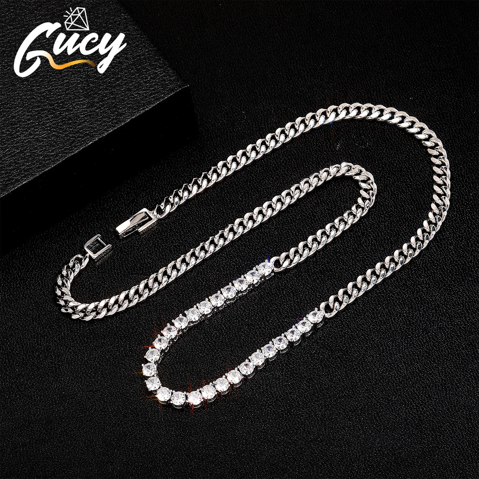 GUCY High Quality CZ Necklace Color Retention Cuban Chain Fashion Hip Hop Men And Women Necklace Jewelry