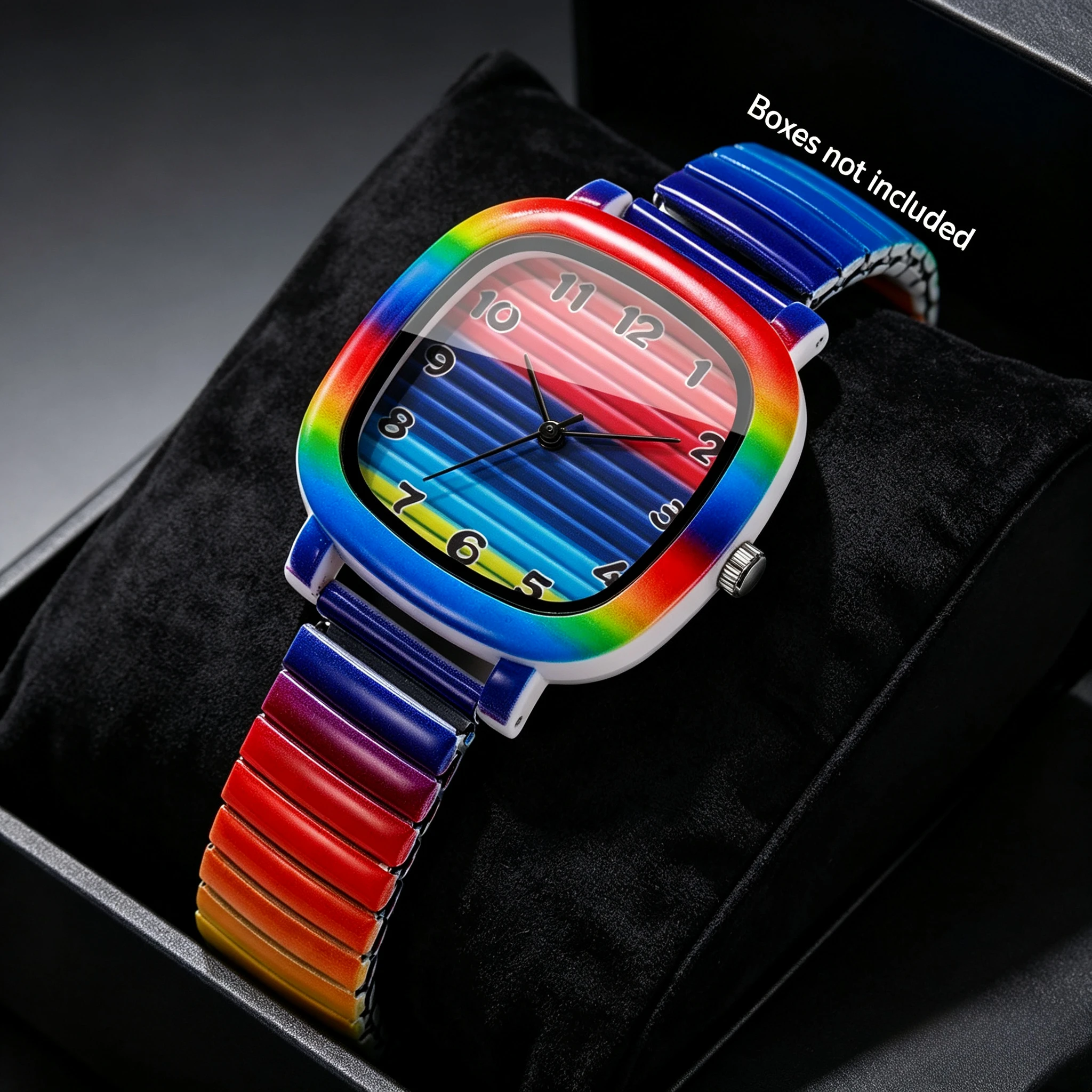 Fashion Rainbow Elastic Stretch Band Women Watches Square Girls Dress Wristwatch Clock Gift Relogio Feminino（Without Box）