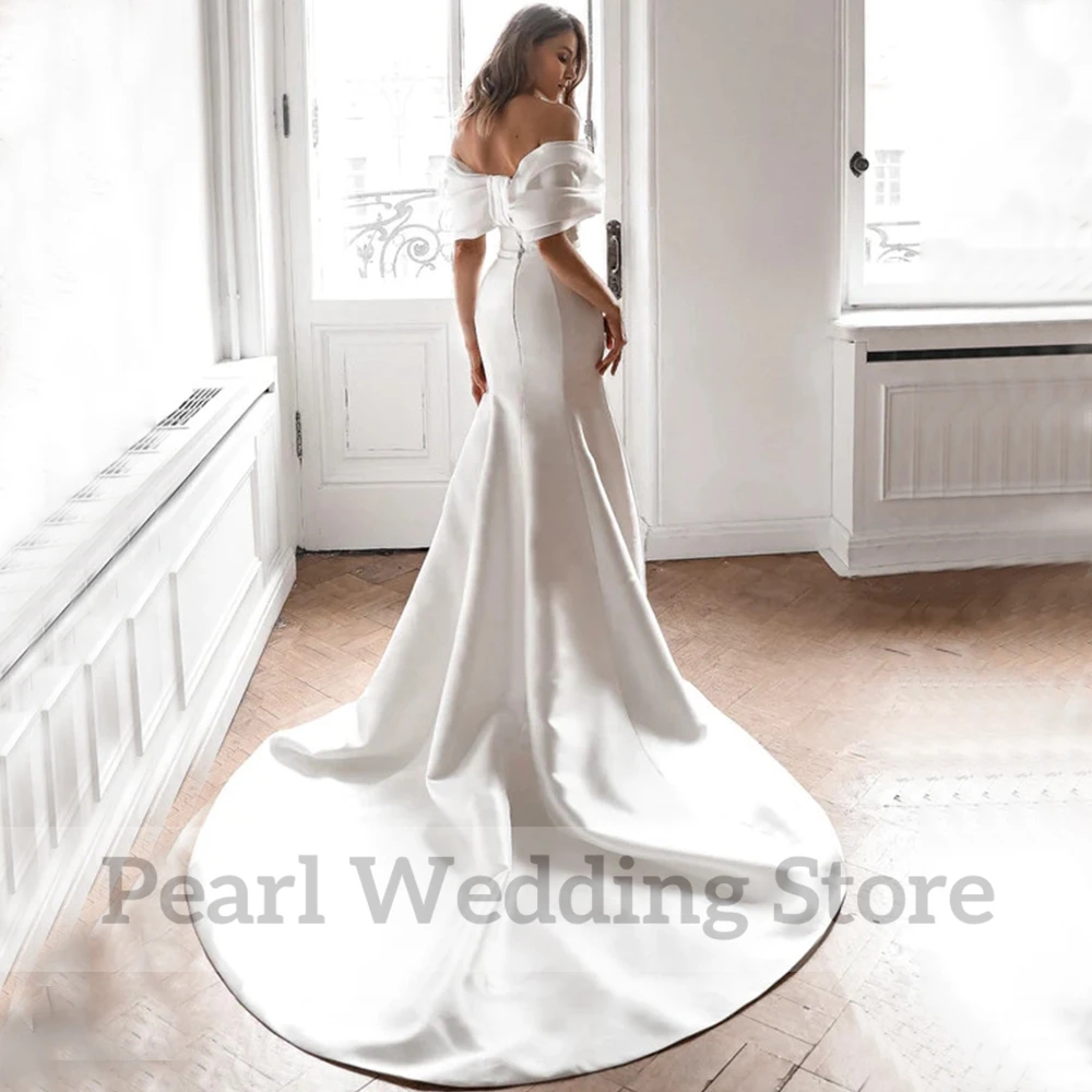 Elegant Off the Shoulder Pleat Wedding Gowns Mermaid Bride Floor Length Dress with Belt Formal Bridal Marriage Robe De Mariée