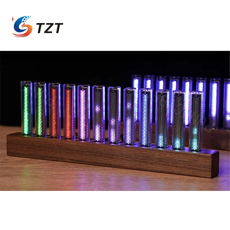 TZT RGB LED الصوت الطيف ضوء الموسيقى مصباح لتهيئة الجو سطوع قابل للتعديل 12 أنابيب توهج الزائفة نوع-C شحن DC5V