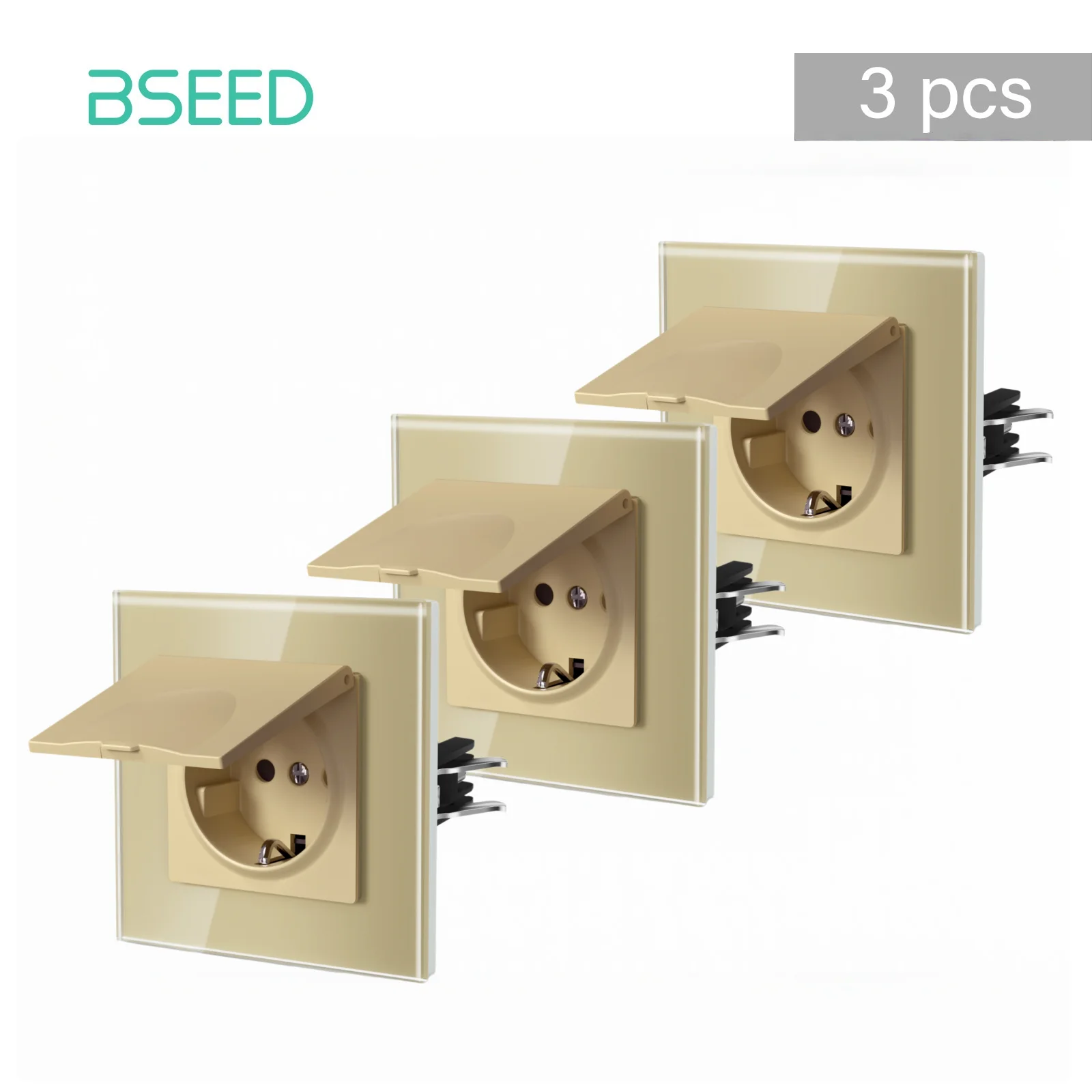 BSEED E-Serie EU-Standard Wasserdichte Wandsteckdose mit Abdeckung Kristallglas-Panel 16A 110V-250V