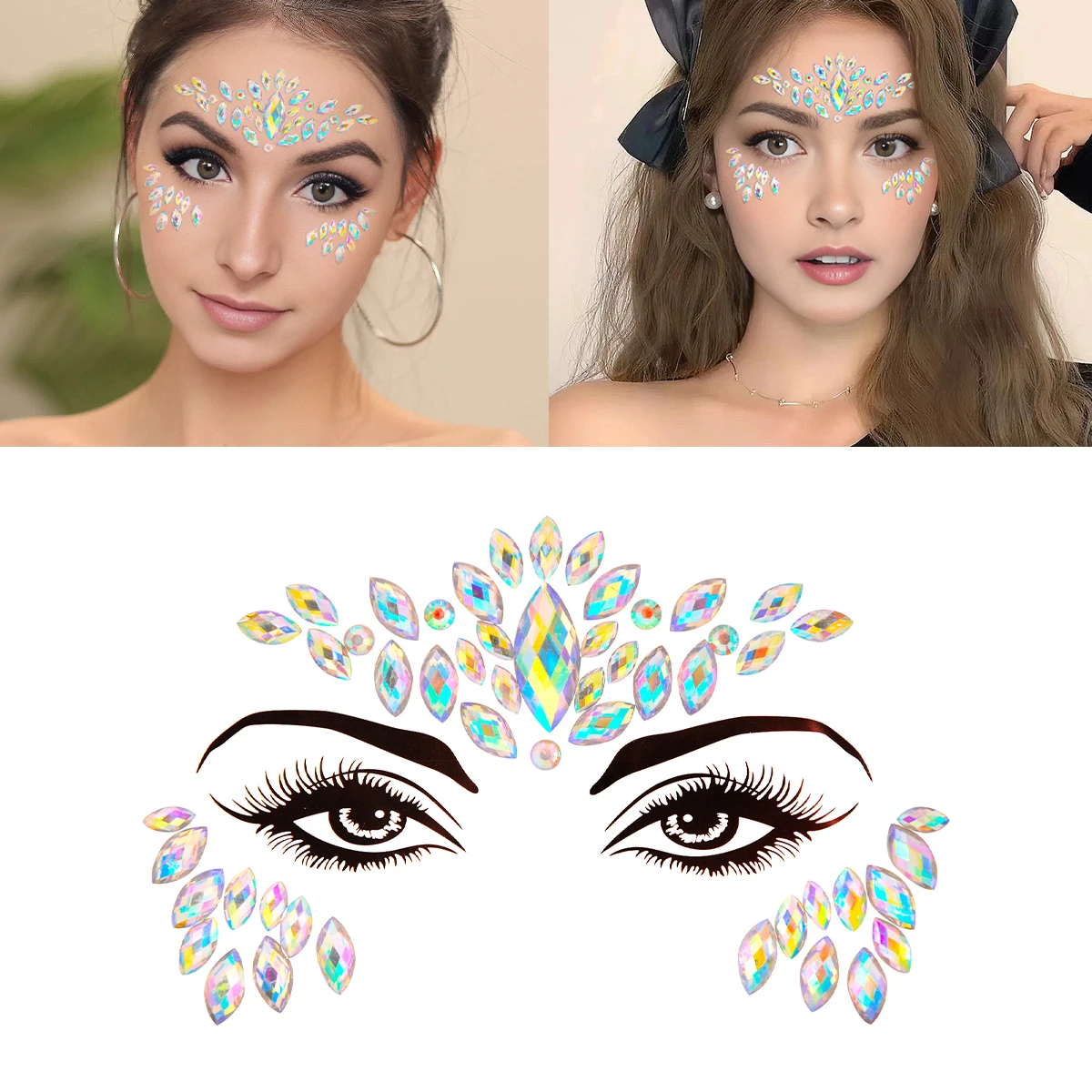 

1set Disposable Temporary Tattoo Stickers Facial Jewelry Colored Crystal DIY Eyes Face Body Waterproof Makeup Decorative