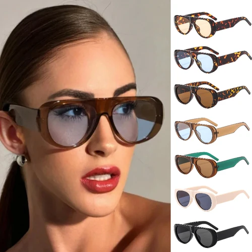 Gafas de sol de gran tamaño a la moda Vintage para mujer y hombre, gafas de sol ovaladas con forma de ojo de gato y espejo caramelo, gafas de moda Unisex sexis de lujo