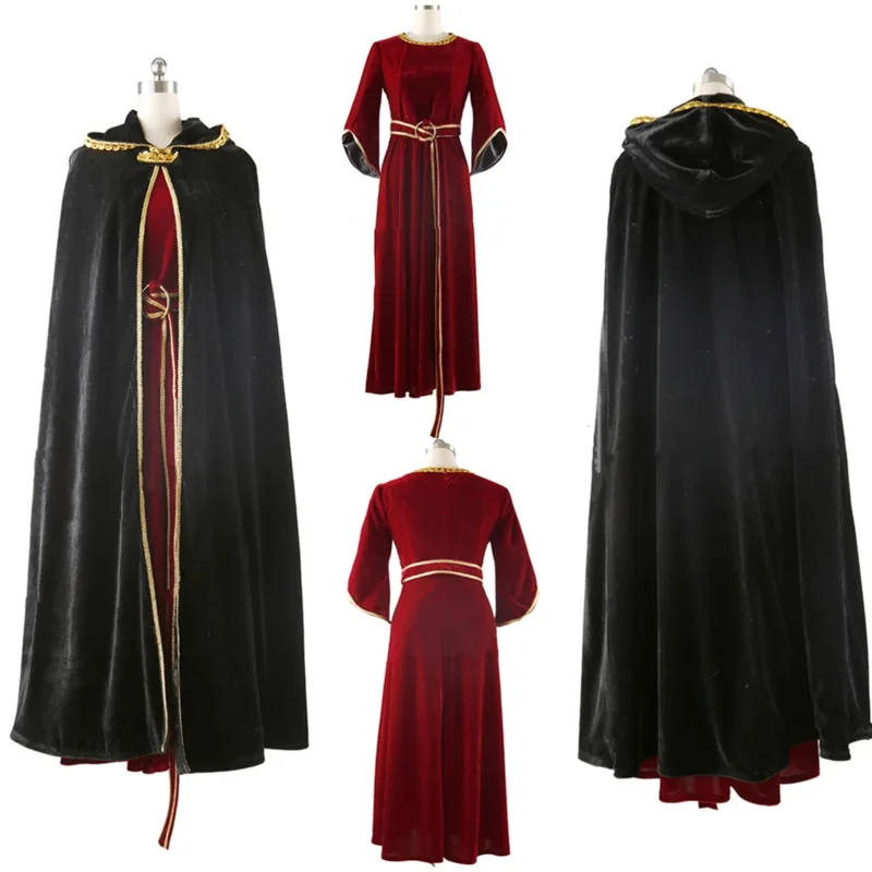 Hoge Kwaliteit Full Sets Halloween Kerst Rapunzel Moeder Gothel Cosplay Costum Handsel Zwart Krullend Pruik Party Accessoires Prop