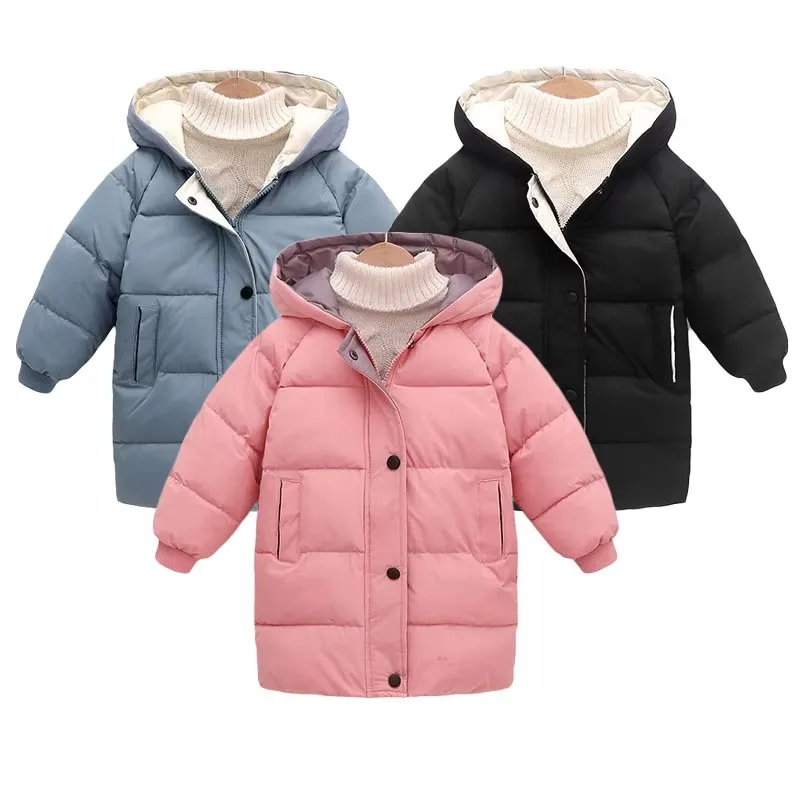 Winter Lange Daunenjacken Herbst Mädchen Jungen Warme Daunenjacke Kinder Kapuzenoberbekleidung Kinder Mäntel Jacken 3-10 Jahre