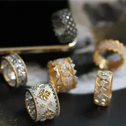 New Vintage Court Style Wide Love Open Rings For Women Wedding Party Engagement Full Zircon Carving Finger Rings Jewelry Gifts