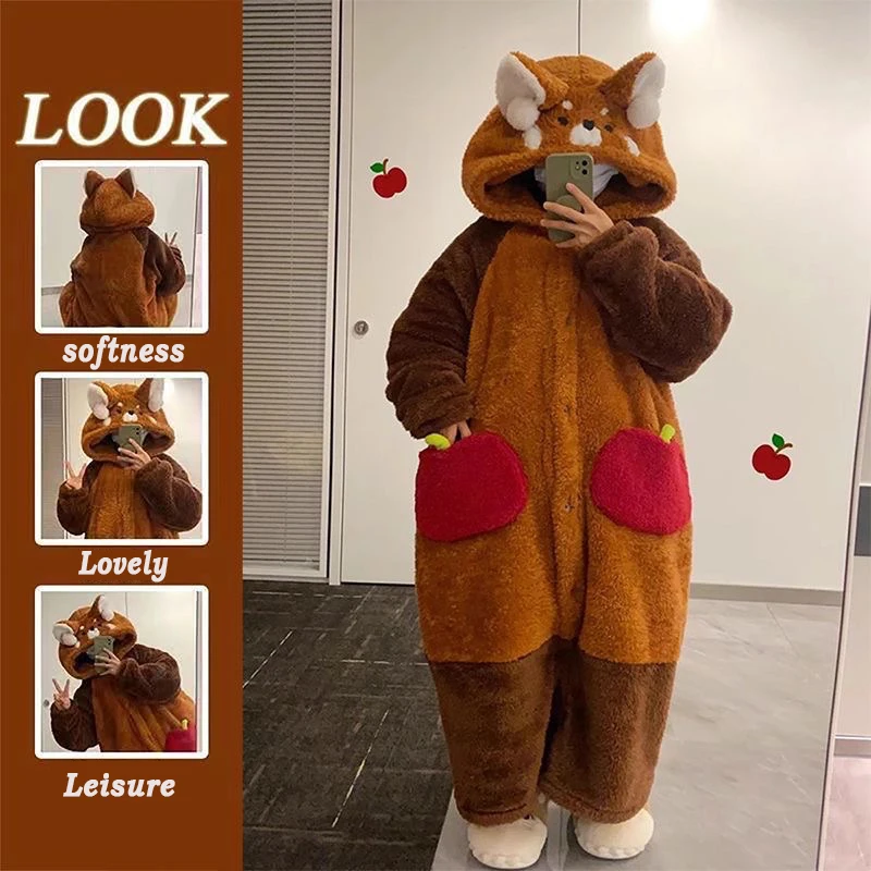 

Lovely Raccoon Robe Women Clothing Homewear Anime Onesie for Adults Coral Fleece Warm Pajams Friends Party Holiday Jumpsuit