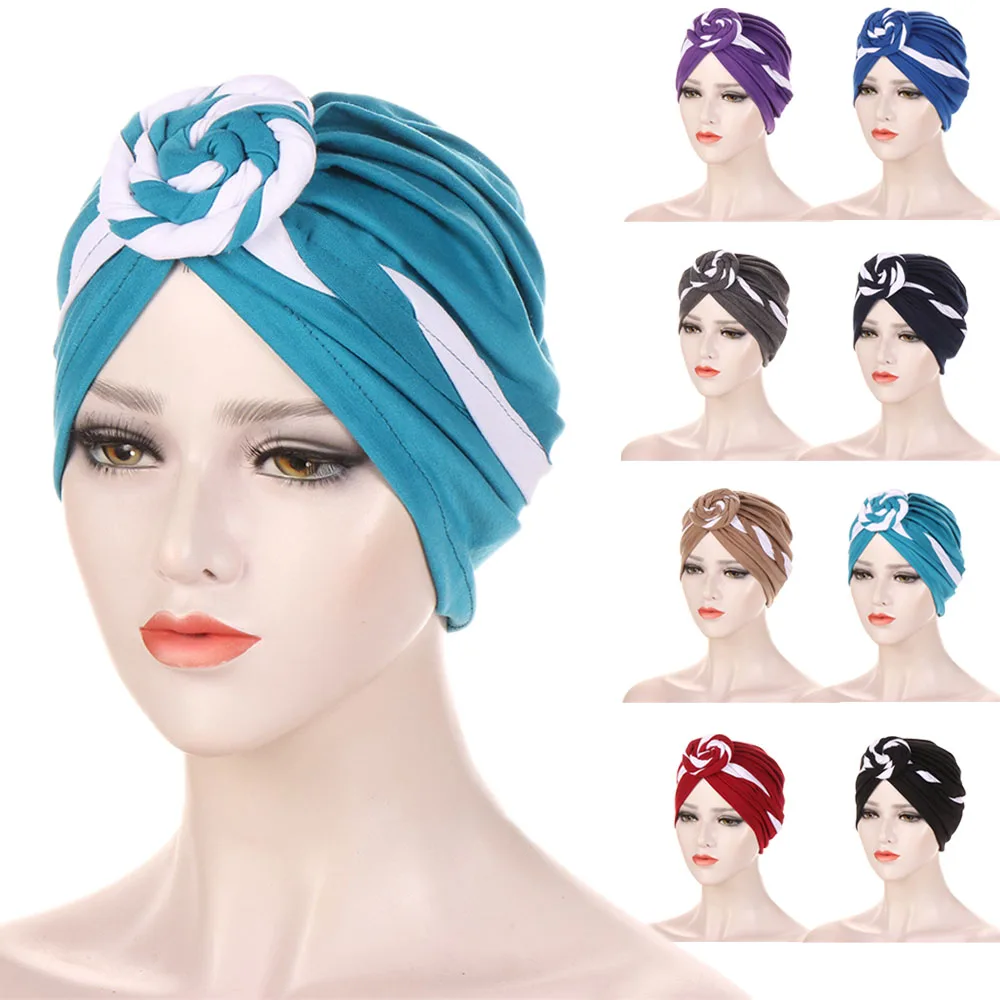 

Muslim Indain Women Hijab Knot Braids Stretch Chemo Cap Turban Cancer Hair Loss Hat Islamic Bonnet Beanies Femme Headwrap Scarf