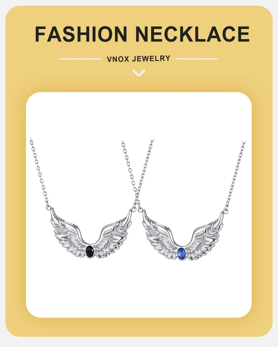 Vnox Halskette mit Engelsflügel-Anhänger für Herren, Edelstahl mit eingelegtem Zirkon, verstellbare Kette, Punk-Street-Schmuck für Herren, Geburtstagsgeschenk – Detail 1
