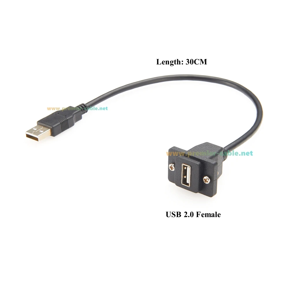 USB 2.0 Male to Female Convertor Extension Cable USB Type A Screw Chassis Panel Mount Passthrough Flange Coupler Extender Cord