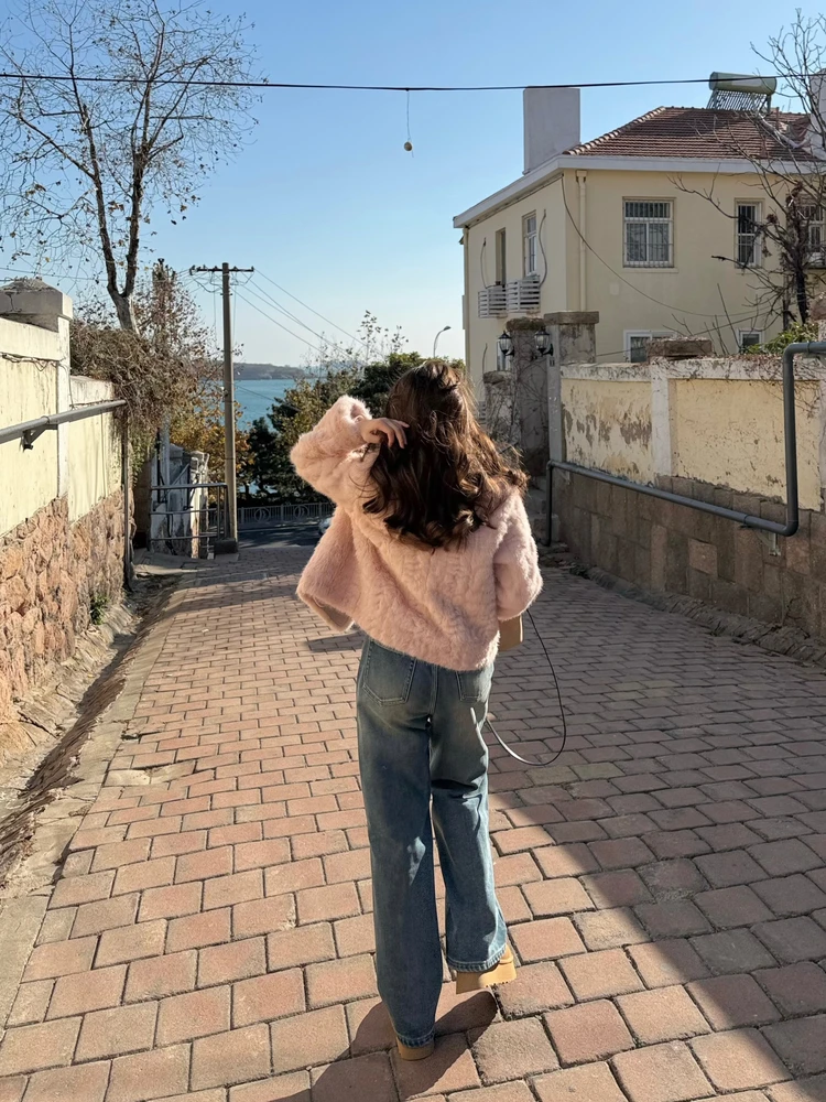 

Удобные теплые джинсы прямого кроя на флисовой подкладке для зимы, с высокой талией, на молнии, женские, из хлопка и полиэстера