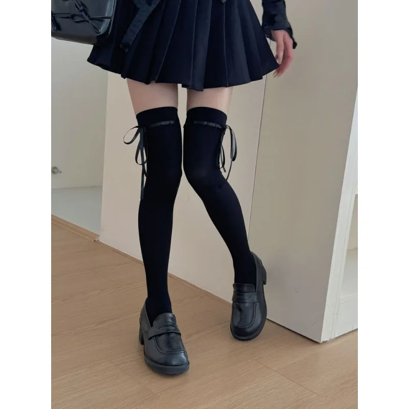 Japanse Mode Lolita Hoge Sokken Zoet Meisje Roze Lint Leuke Stokcing Dames Ademend Over Knie JK Lange Zijden Sokken