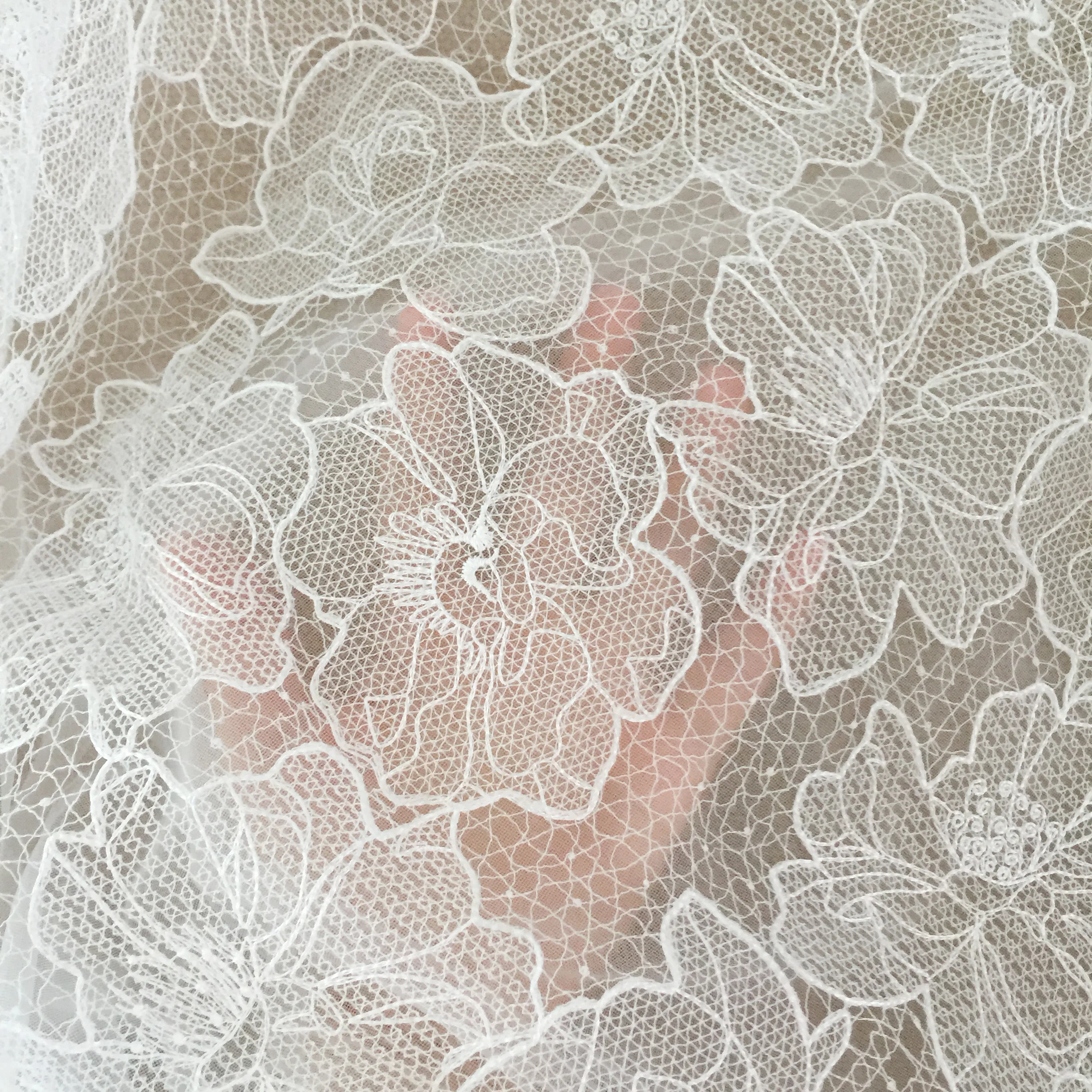 1 Yard Off White Alencon Lace Fabric with Rose Flower Floral Emrboidery Fabric for Wedding Gown, Lace Caps Prom Dress