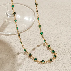 Loe| Gold Necklace Women.Glass Material.1Pcs.Emerald Color.Summer Beach Neck Jewelry.Retro Design.New Fashion.Gifts