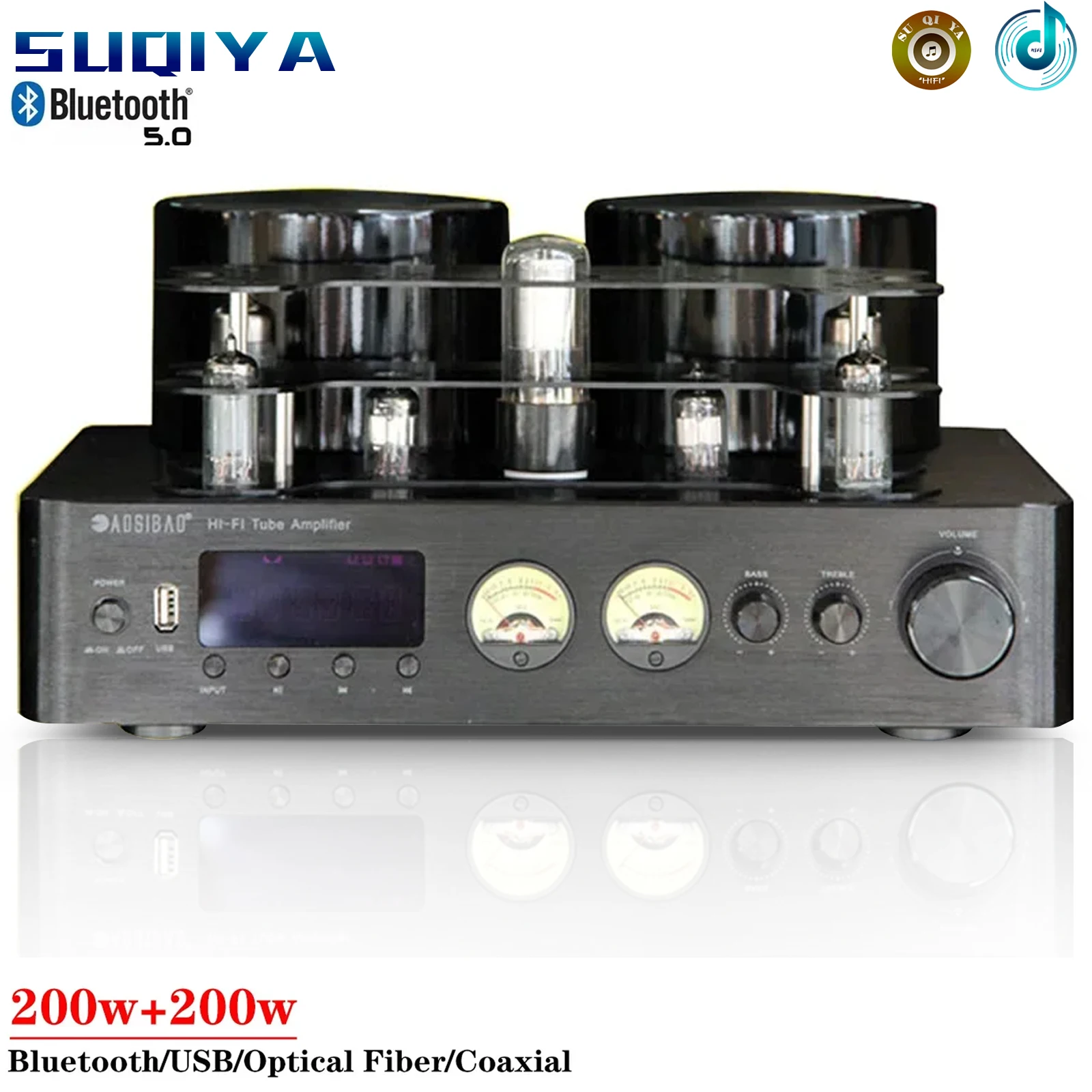 

200w*2 6u1 6a2 Vacuum Tube Amplifier High Power Bluetooth 5.0 Vu Meter Support Fiber Coaxial Input Transistor Audio Amplifier