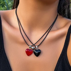 Simple Rope Chain with Heart Pendant Necklace for Women 2 Pcs Love Couple Necklace on Neck Accessories 2023 Fashion Jewelry Gift