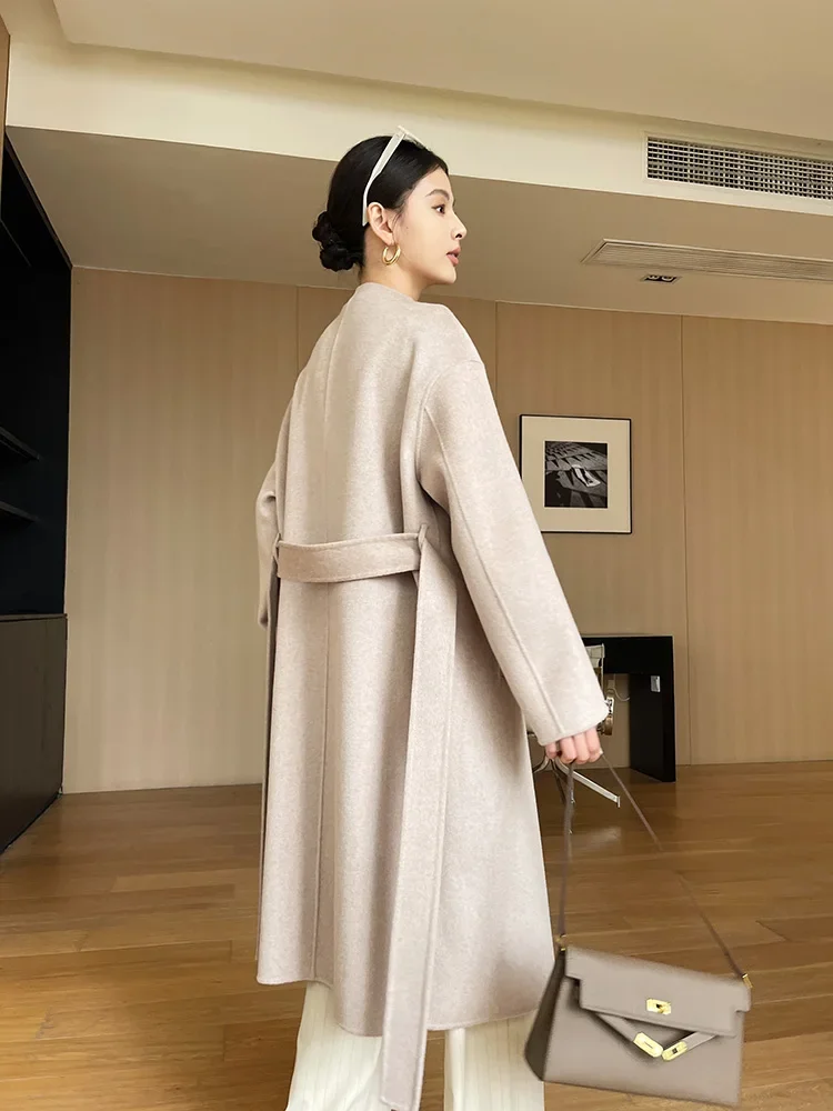 Dual Purpose Collar Wool Coat Horn Button Women 100% Wool Overcoat Double-Layers Autumn Winter Long Jacket Thick Trench Coat #23