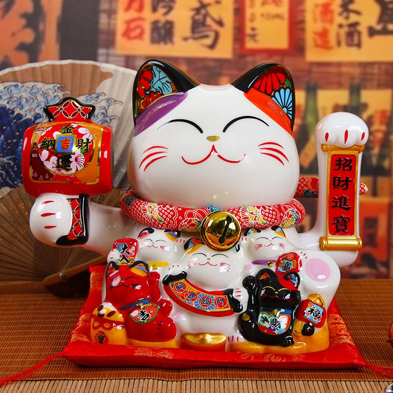 

Home decoration 8 "Fortune edge cat electric hand Zhaocai cat ceramic Zhaocai cat display front desk Zhaocai decorative crafts