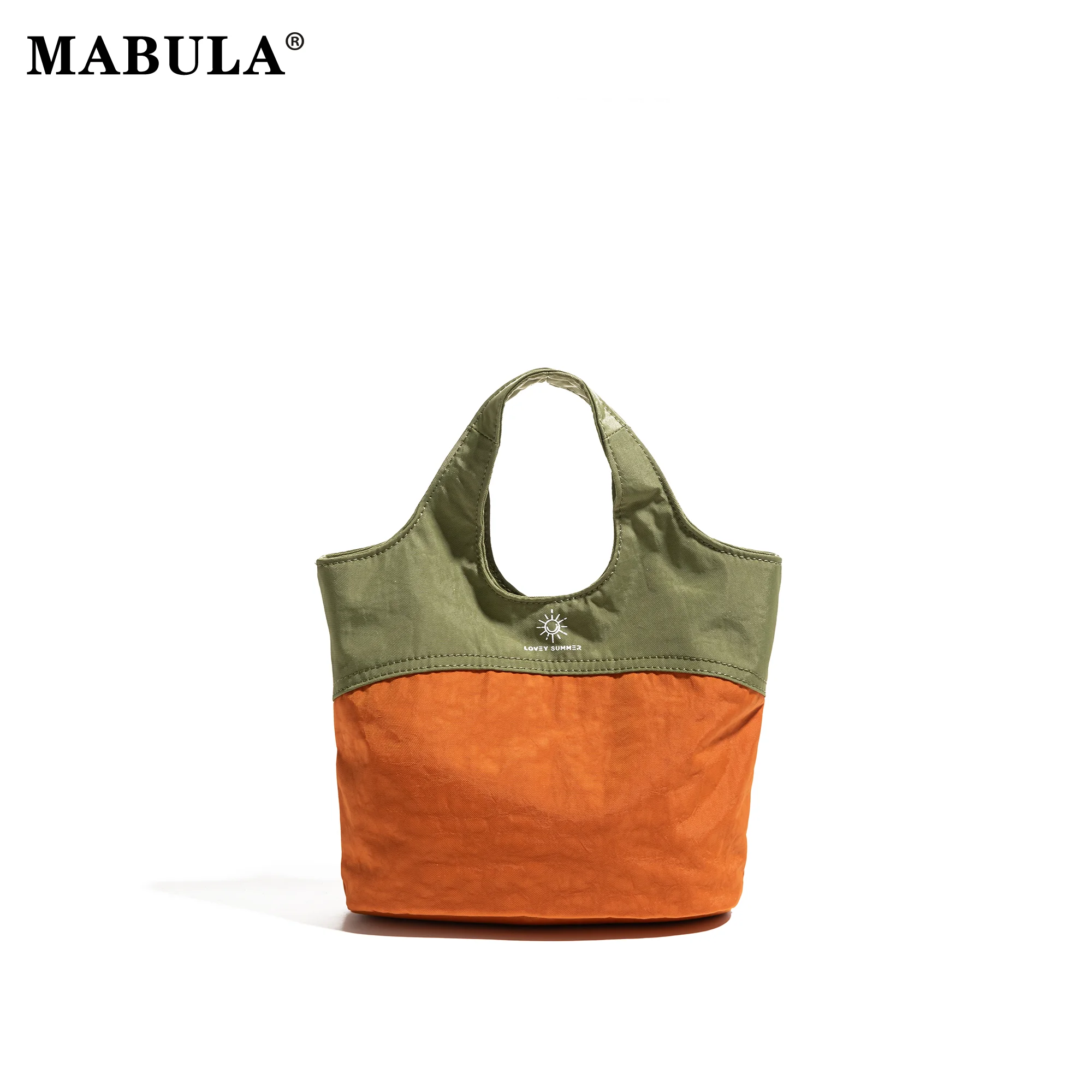 MABULA Color Block Lightweight Foldable Large Capacity Fashion Nylon Mini Tote Bag Summer Casual Outdoor Travel Commute Handbag