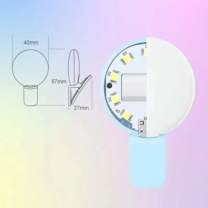Mini anillo de luz portátil para selfie, luz de relleno led con clip, lente recargable por USB, funciona con batería en vivo para fotografía de teléfono
