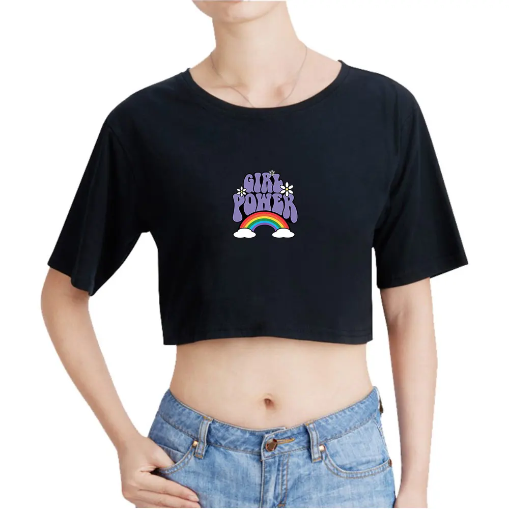 Stokes Twins Girl Power Vintage 90s Crop Top Exposed Navel T-Shirt Oversize O-Neck Tops Women Funny Tshirt Top