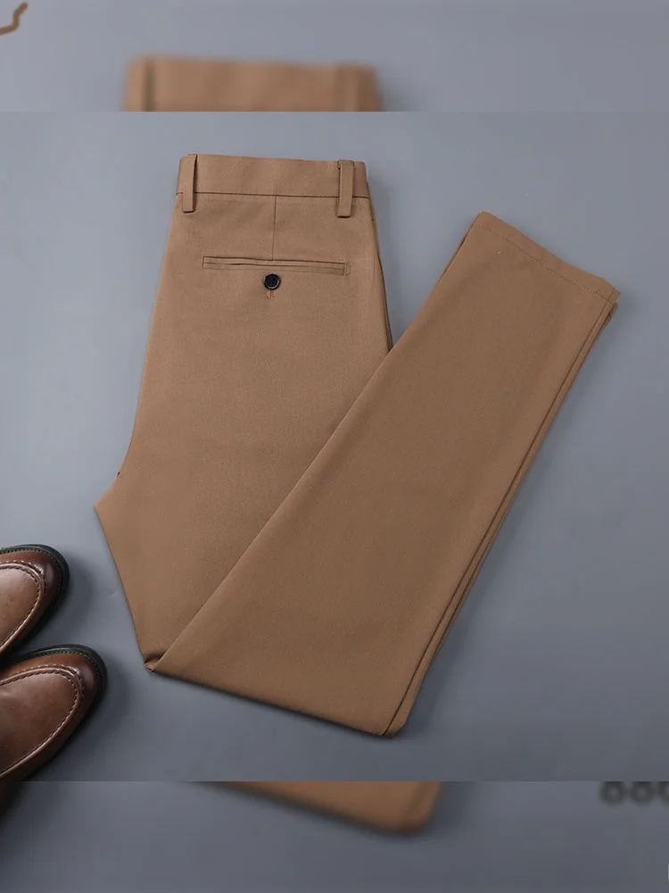 

Summer New Sle Men's Slim Fit Casual Pants Pure Color Classic Versatile Long Busin Pants Straight Tube Polyester Fiber
