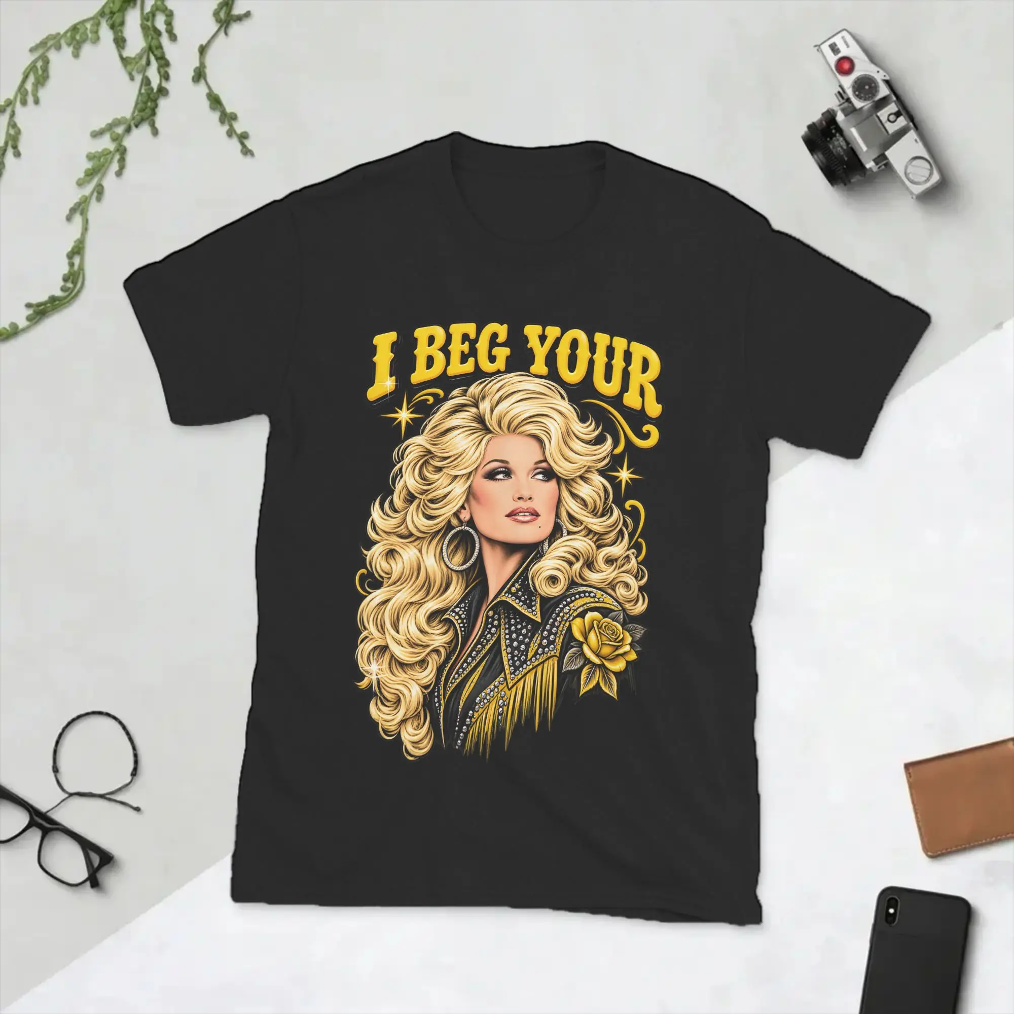 Singer D-Dolly Parton Men's T Shirts  Vintage Tees Short Sleeve Round Neck T-Shirt Pure Cotton Printed Clothes