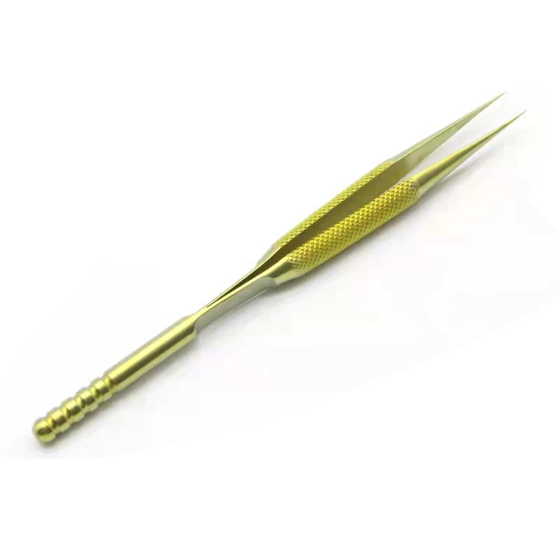 Round handle line tweezers blue-yellow ophthalmology straight tip curved tip double eyelid cosmetic plastic tool titanium alloy