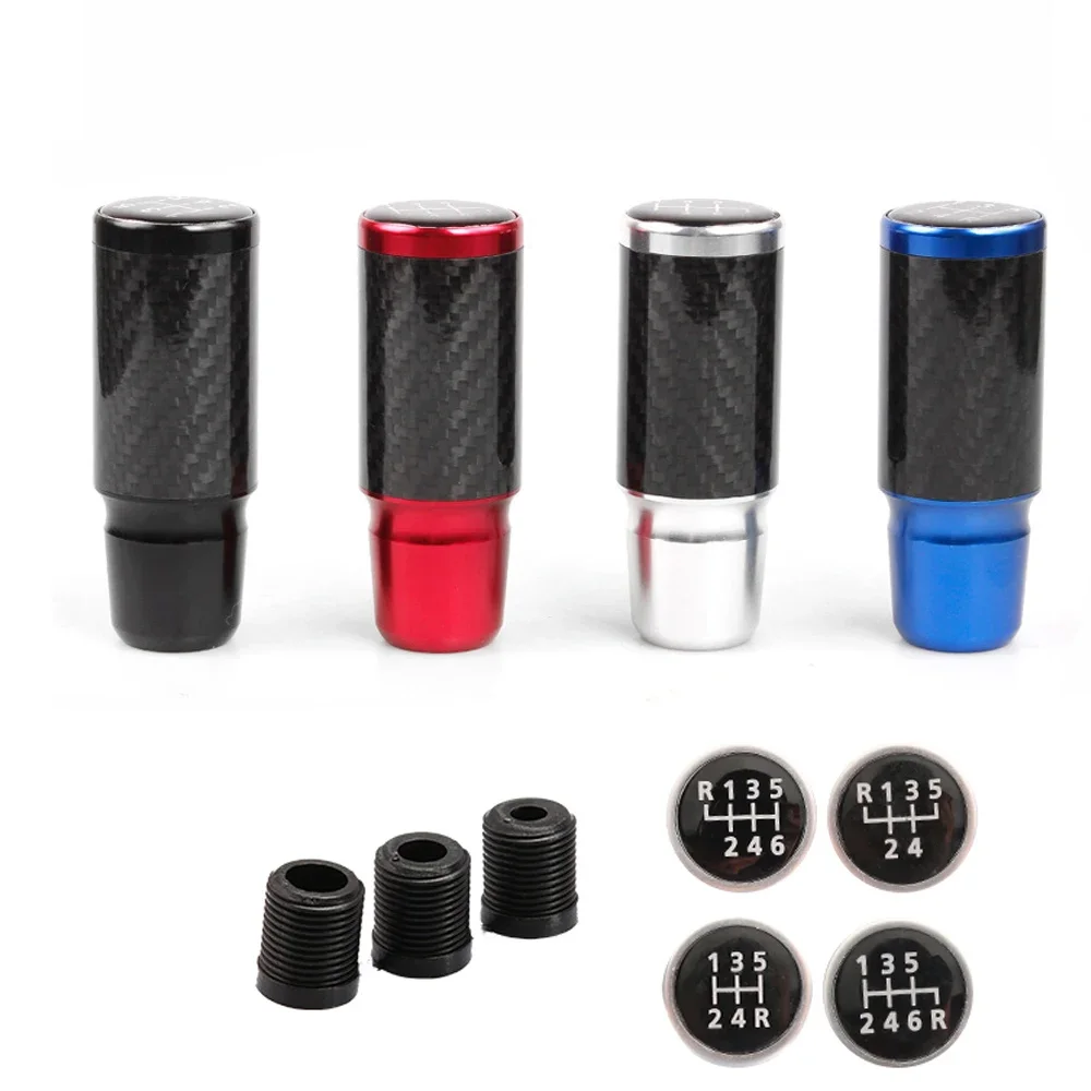 Universal 5/6 SPEED Aluminum Gear Shift Knob 11CM With 4 Stickers Real Carbon Filter Shifter Lever Knob For Manual Transmission