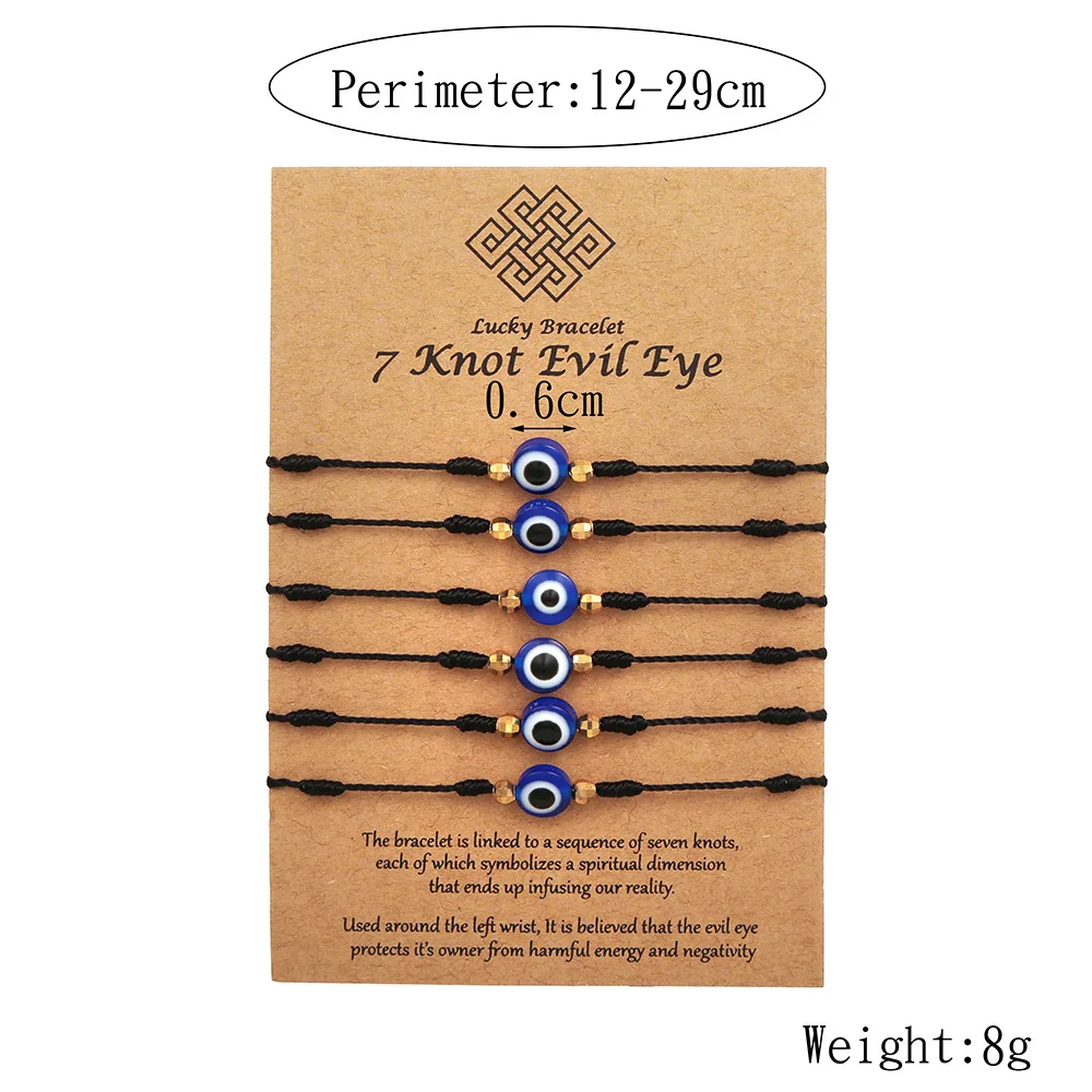 6Pcs/Set 7 knots Blue Evil Eye Bracelets Set For Women Men Braided Rope Wrist Hand Bracelets Love Friendship Jewelry Gift