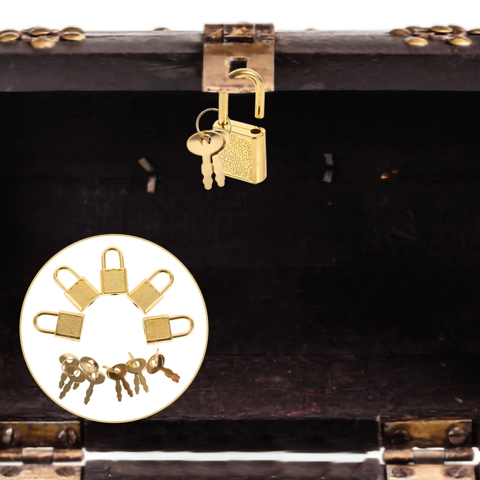 

10Sets Mini Vintage Lock with Key Small Golden Padlock for Jewelry Diary Storage Box Treasure Chest Lockable Accessory