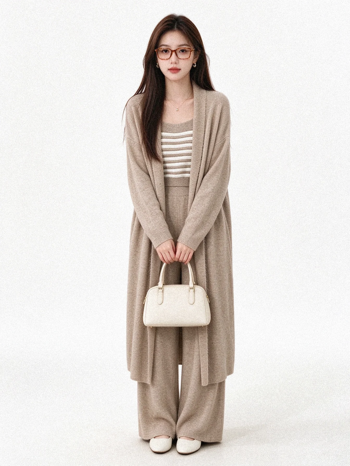 Soft Long Knitted Set Commute Korean Style Striped Tube Top Wide Leg Pants Slimming Autumn Winter New Fashion Set Breathable