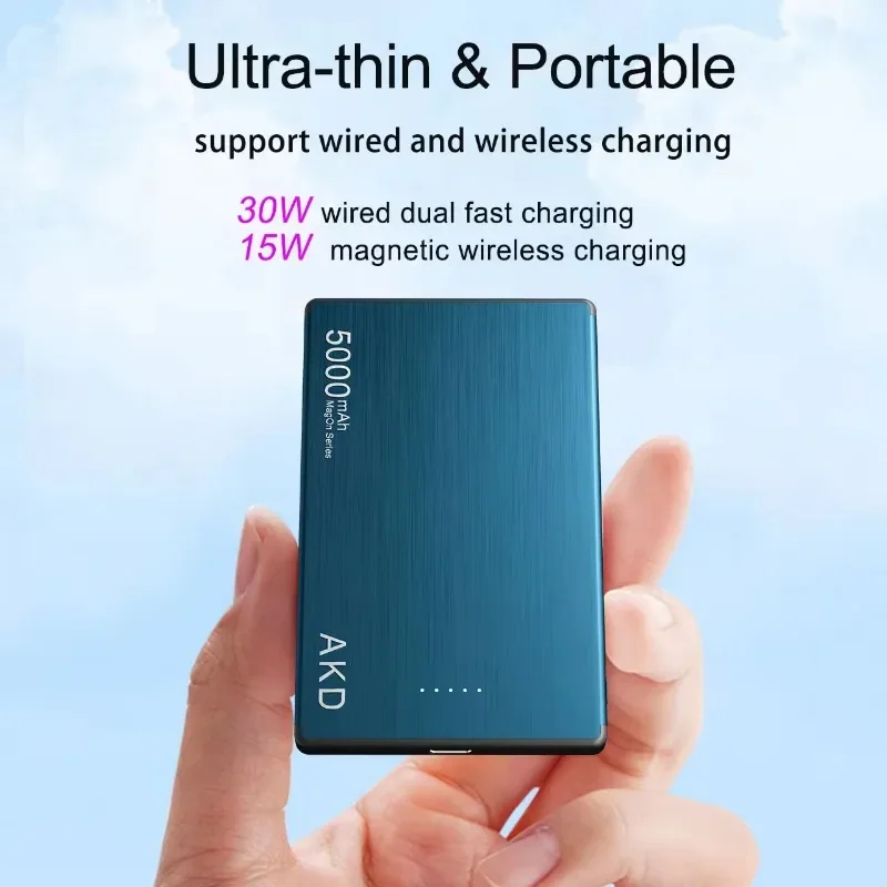 

Ultrathin Power Bank Magsafe Wireless Charger 5000mah Fast Charging Powerbank Aluminum Alloy 20W PD Powerbank for IPhone Samsung